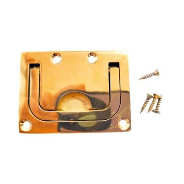 Imagem de HAIWEN Puxador de anel de descarga de escotilha de aço inoxidável 316, latão polido marinho redondo/quadrado anel de elevação para armário anel de elevação nivelado com parafusos (dourado, 76 x 57 mm)