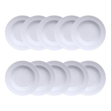 Imagem de Jogo 10 Pratos Fundos Sopa Chevron Etnico Porcelana Branca Germer - Po