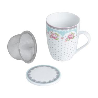 Imagem de Caneca De Porcelana Com Tampa Filtro Em Inox Amelia 310ml - LYOR