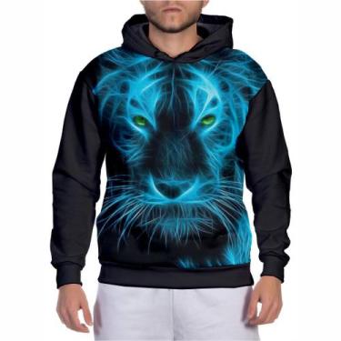 Imagem de Blusa de Frio Masculina Moletom Tiger Blue Tigre Neon Casaco de Invern