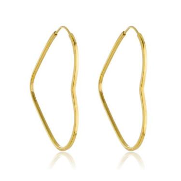 Imagem de Par De Brincos Argola Desenho Coração 24mm Ouro 18k 750 - Thile Jóias