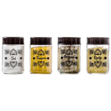 Imagem de Kit Potes de Vidro 600ml 4Pç Para (Sal/Tempero/Orégano/Queijo) Com Tam