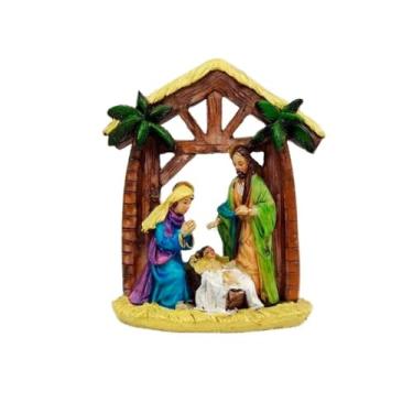 Imagem de Presépio Sagrada Família em Resina 11x13cm. Enfeite de Natal Presépio artesanal. Decoração de Natal Menino Jesus.