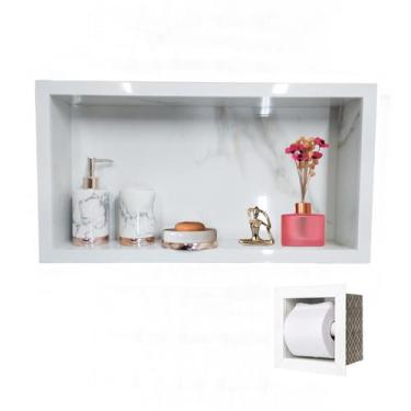 Imagem de Kit Nicho de Banheiro + PortaPapel Higiênico Em Porcelanato 60x30x10cm