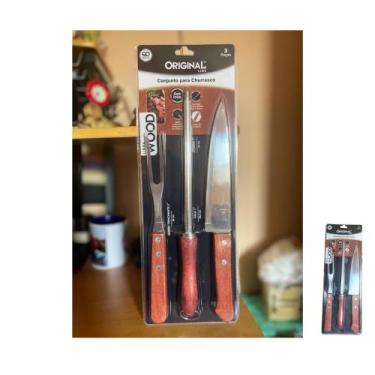 Imagem de Conjunto Para Churrasco Wood Original Line Faca Chaira Garfo