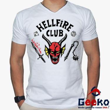Imagem de Camiseta HellFire Club 100% Algodão Stranger Things Geeko, Branco gola