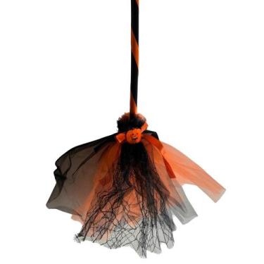 Imagem de Vassoura de Bruxinha Assustadora para Halloween - Royal Toys, Laranja