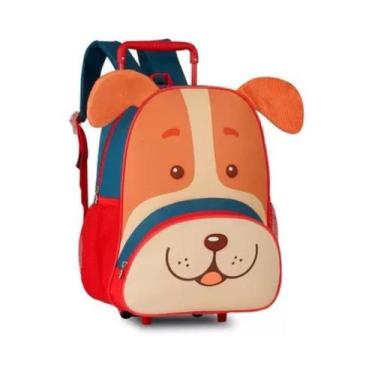 Imagem de Mochila Infantil Costas Carrinho Pets Cachorrinho Bege Rodinha G Clio 