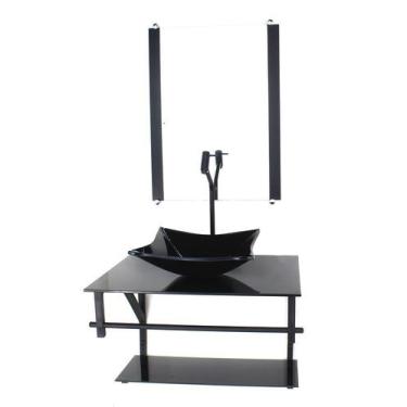 Imagem de Gabinete de vidro para banheiro 60cm ap cuba quadrada  preto full com 