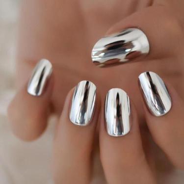 Imagem de Unhas postiças Lilás para as mãos Metálico Espelhado - RecantoAstralSi