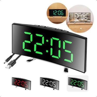 Imagem de Relógio Digital Curvado Espelhado Despertador Data Hora Nf - Smart Too