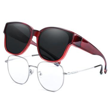 Imagem de LVIOE Óculos de sol Fit Over para mulheres e homens, lentes polarizadas com proteção UV400 LS8001, Armação vermelha gradiente A05 | Lentes polarizadas pretas, Large