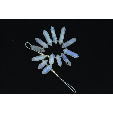 Imagem de 12 peças de contas de pedra preciosa bialetral em forma de lápis bialetral branco liso tamanho 6 x 15 a 5 x 23 mm aprox.