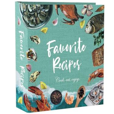 Imagem de CraftSaints Fichário de receitas 21 x 28 cm, kit de livro de receitas DIY com 3 anéis, 16 divisórias, 50 capas de plástico e 36 etiquetas, kit organizador de livros (frutos do mar)