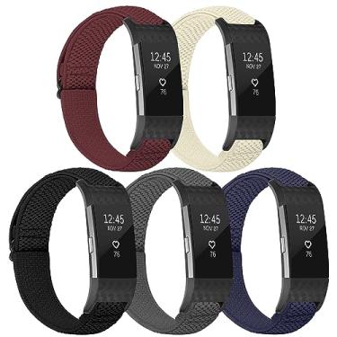 Imagem de TumpCez Pacote com 5 faixas elásticas compatíveis com Fitbit Charge 2, alça de substituição de nylon macio e elástico ajustável para Fitbit Charge 2 mulheres e homens