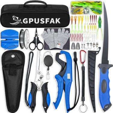 Imagem de GPUSFAK Kit de ferramentas de pesca com 50 peças, equipamento e equipamento de pesca, parceiro para homens e mulheres, conjunto de pesca profissional azul