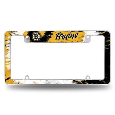 Imagem de Rico Industries NHL Boston Bruins Tie Dye 30,48 cm x 15,24 cm Moldura de placa automotiva para carro/caminhão/SUV