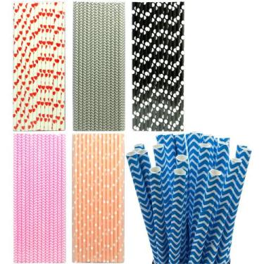 Imagem de Canudo de papel reto biodegradavel estampas sortidas com 25 pecas 19cm