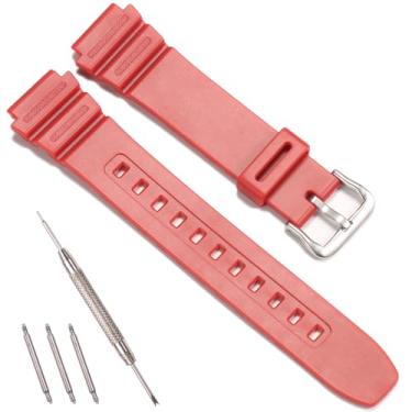 Imagem de Pulseira de reposição de resina compatível com Casio F-108 AE1000W AE1200 W735H W218H W800H pulseira masculina feminina 18 mm acessórios de relógio (vermelho)