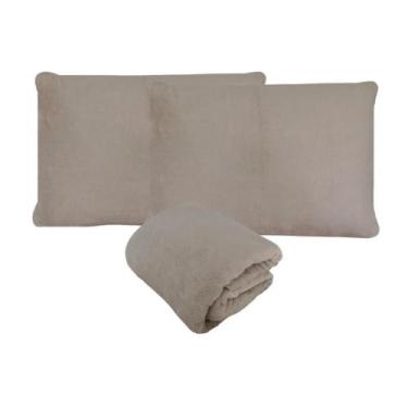 Imagem de Kit Fronhas e Lençol com Elástico King Plush Microfibra Fleece Bege Ar