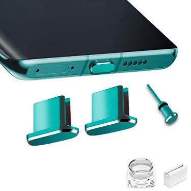 Imagem de VIWIEU Capa de porta USB tipo C plugues de metal antipoeira 2 peças para smartphone MacBook Pro Air Laptop porta de carregamento com pino de remoção de cartão SIM compatível com Samsung Galaxy S20/Note 20 (verde)