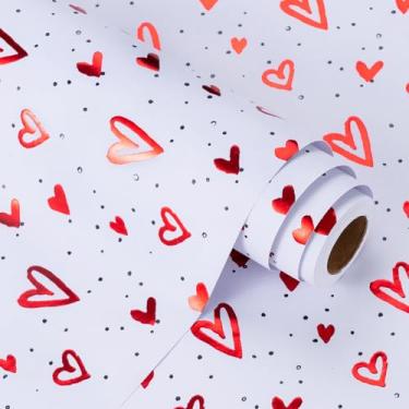 Imagem de WRAPAHOLIC Papel de embrulho 3D Kraft - Mini rolo - 43 cm x 40 cm - design de coração de folha vermelha com relevo para o dia dos namorados, casamento, aniversário, feriado, festa