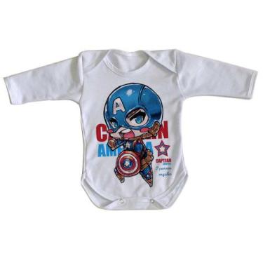 Imagem de body nenê criança roupa bebê manga longa Capitão América - Empório Dut