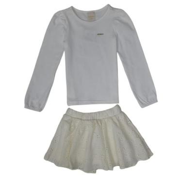 Imagem de Conjunto Menina Blusa  Saia Shorts Em Malha - Carinhoso, 3, Branco