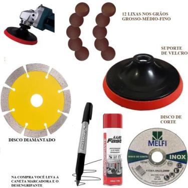 Imagem de Kit suporte  com lixas  e acessorios para uso esmerilhadeira elétrica 
