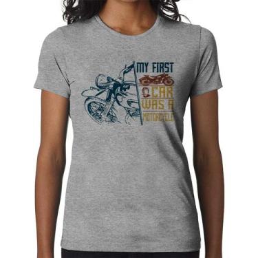 Imagem de Baby Look My First Car Was A Motorcycle - Foca na Moda, Cinza, P