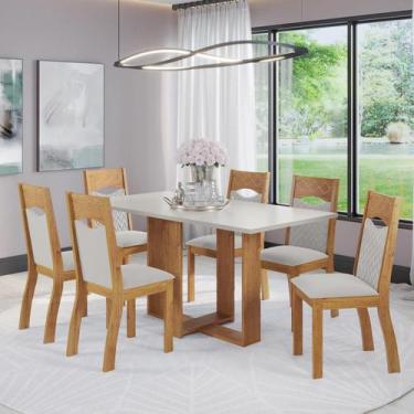 Imagem de Mesa de Jantar Retangular Ayron C/6 Cad Pietra Mel/Blonde/V.marfim - C