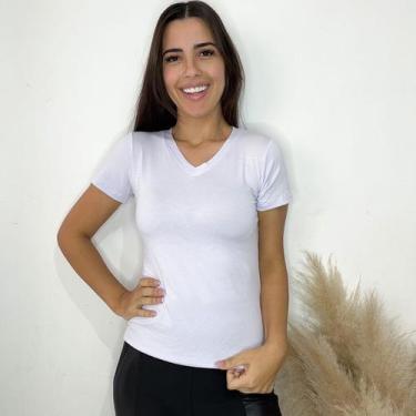 Imagem de Camisa Gola V Manga Curta feminina básica - GK, Branco, M