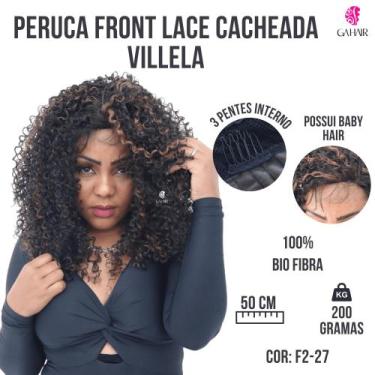 Imagem de Peruca Front Lace Cacheada 100% Bio Fibra -Villela -Sleek - Acabamento