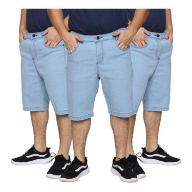 Imagem de Kit 3 Bermudas Jeans Masculina Tradicional Algodão Plus Size Premium -