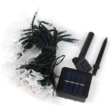 Imagem de Cordão Leds Solar Lâmpadas Luzes Estrelas Amarela Natal 5m