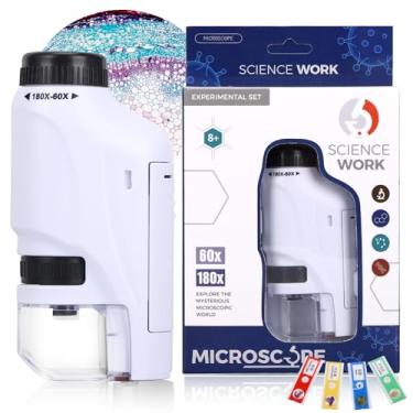 Imagem de Axlksia Mini microscópio para crianças e adultos, portátil 60 x 180 x 180 x LED com 4 slides para estudos de laboratório de ciências (branco)
