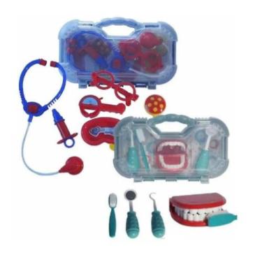 Imagem de Maleta Kit Dentista Verde Odontologia + Maleta Kit Médico Azul 2 Em 1 