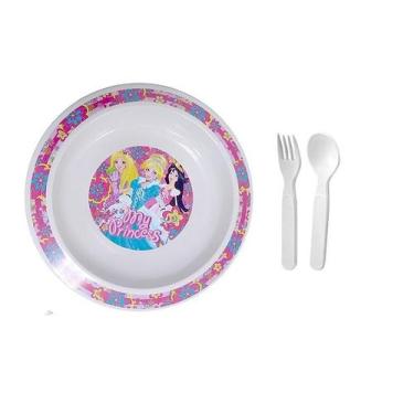 Imagem de Prato Redondo Infantil 21,5 cm Ø + Talheres - Ilustrações Sortidas - K