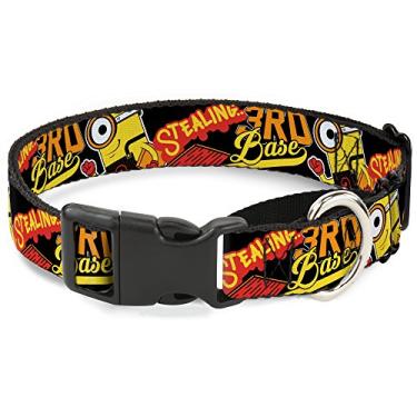 Imagem de Coleira de cachorro Martingale Minions Baseball Stealing 3ª base preta vermelha amarela laranja 38,5 a 66 centímetros 2,5 cm de largura