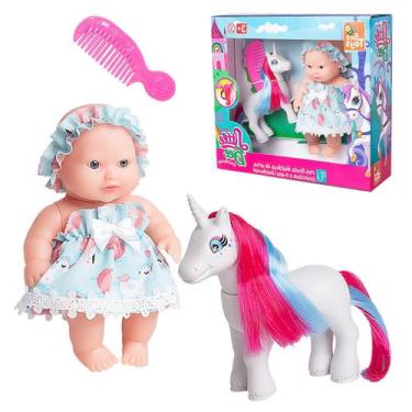 Imagem de Boneca Brinquedo Infantil Unicórnio Ponei Menina Vinil Rosa - Bee Toys