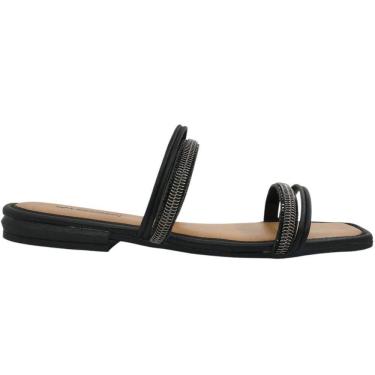 Imagem de Tamanco Feminino Rasteira Casual Básico Dia a Dia com Strass Bico Quadrado Conforto Mississipi Mc291