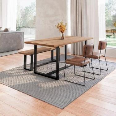 Imagem de Conjunto Mesa de Jantar Rústica e Banco de Madeira Maciça com Cadeiras