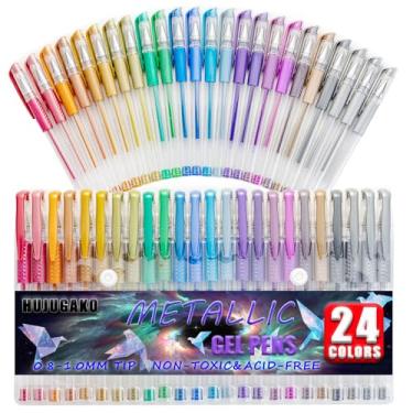 Imagem de HUJUGAKO Pacote com 48 canetas de gel metálicas, 24 canetas de gel coloridas com 24 recargas, 40% mais tinta escrita suave para crianças, adultos, livros de colorir desenho, rabiscos, scrapbooks,