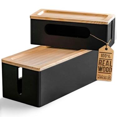 Imagem de NATURE SUPPLIES Conjunto de 2, caixas de gerenciamento de cabos de madeira, organizador de cabos grande e médio para esconder fios e tiras de energia para TV, mesa, computador, roteador, armazenamento