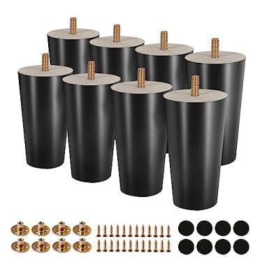 Imagem de FoDau770 Pernas de móveis de madeira de borracha preta, 10 cm, pés de madeira afunilados retos, pernas de sofá de meados do século, conjunto de 8, pés de móveis UNC de 5/40.6 cm para armário, sofá