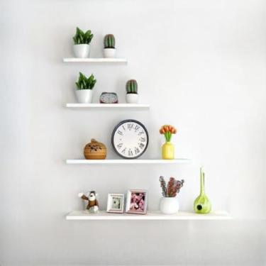 Imagem de Kit 4 Prateleiras Nicho Mdf Branco 10x20/30/40/45 Sala Quarto Cozinha Com Kit De Instalação (Preto)