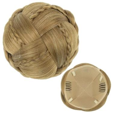 Imagem de IMISSU Cobertura de cabelo trançado chignon dançarina rosquinhas scrunchies mulheres coques de cabelo peruca updo (M3 Mistura de cobre)