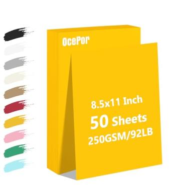 Imagem de 50 folhas de papel cartolina amarelo, papel colorido para impressora 21 x 28, cartolina grossa para artesanato, scrapbook, impressão de escritório, convites, certificados, 41,7 kg/250gsm