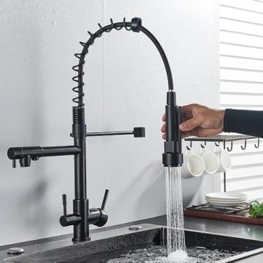 Imagem de Torneira de cozinha de água pura com filtro e torneira giratória Daul Handle Purificação de água fria e quente Torneira misturadora Lavagem Daul Modelo Crane, Preto fosco B