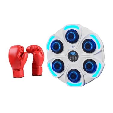 Imagem de Vaveren Máquina de boxe musical treinador de boxe montado na parede velocidade ajustável almofada de perfuração iluminada com luvas para prática de karatê em, Branco